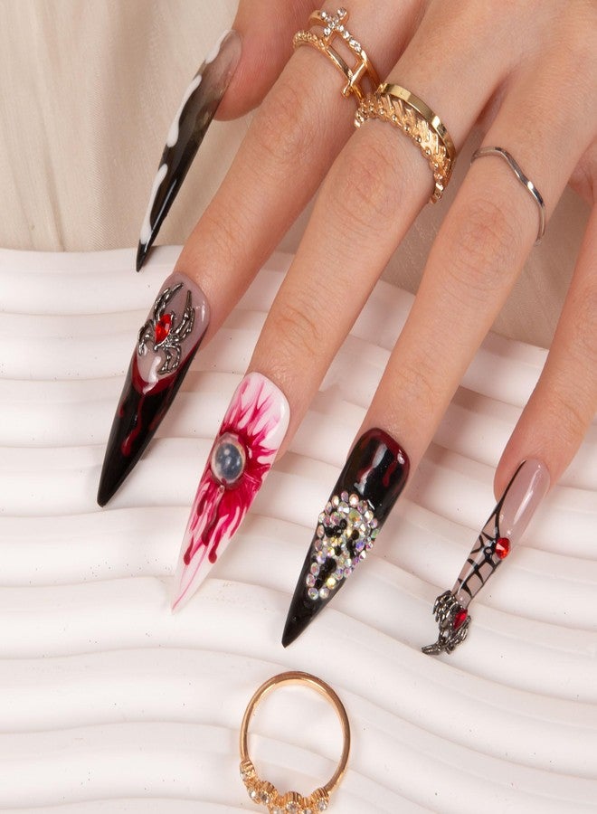 LOVFUL Press on Nails Final Destination | Handmade with Full Covered Crystals | Reusable Full Cover Nails | Stiletto Mid Length 1.7 in | H133-M - Image 2